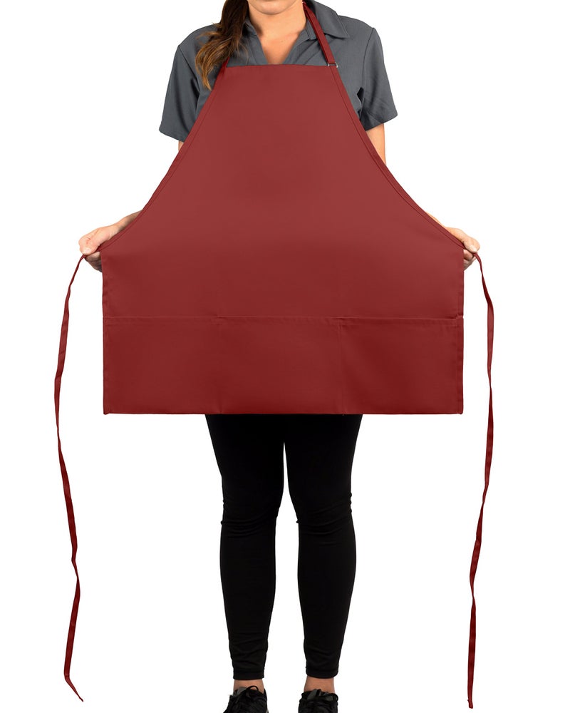 KNG Burgundy 3 Pocket Adjustable Bib Apron for Men and Women - Pack of 6 - Image 5